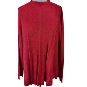 Kim Rogers Women's NWT Curvy Plus SZ 3X Cherry Red‎ Cable Knit Pull Over Sweater